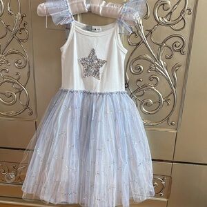 Petite Hailey White and Blue Star Tulle Dress